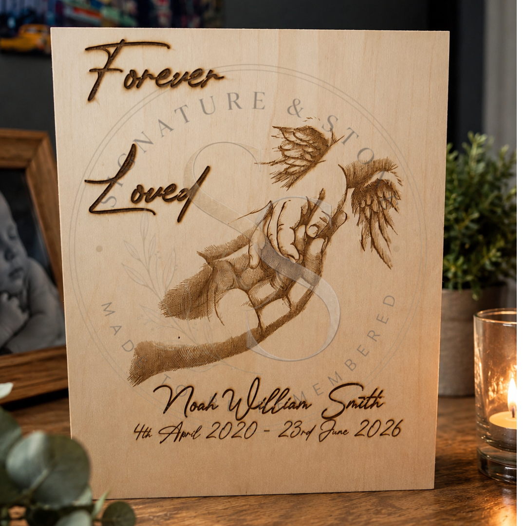 Personalised Forever Loved Baby Memorial Plaque | Angel Baby Wooden Keepsake | Custom Bereavement Gift