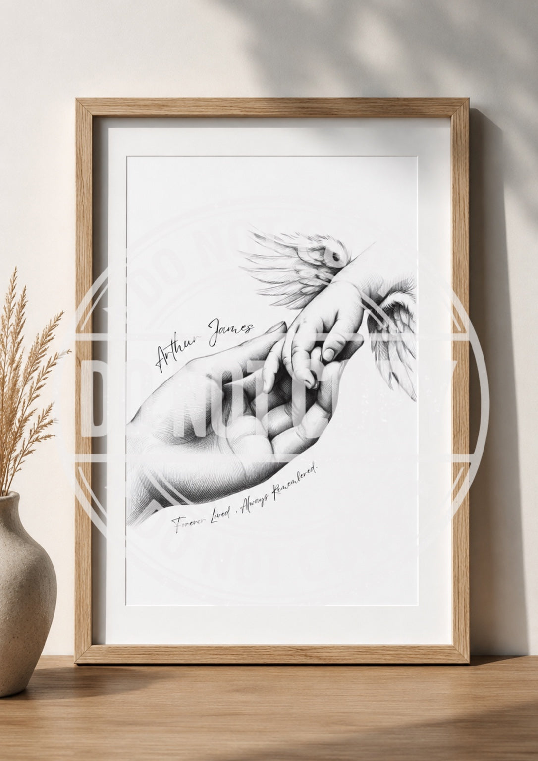 Personalised Baby Loss Memorial Print | Angel Wings Hand Holding Print