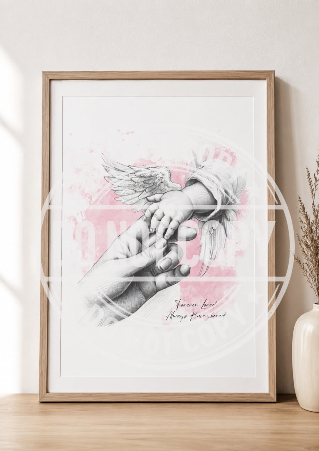 Personalised Baby Loss Memorial Print | Angel Wings Hand Holding Print