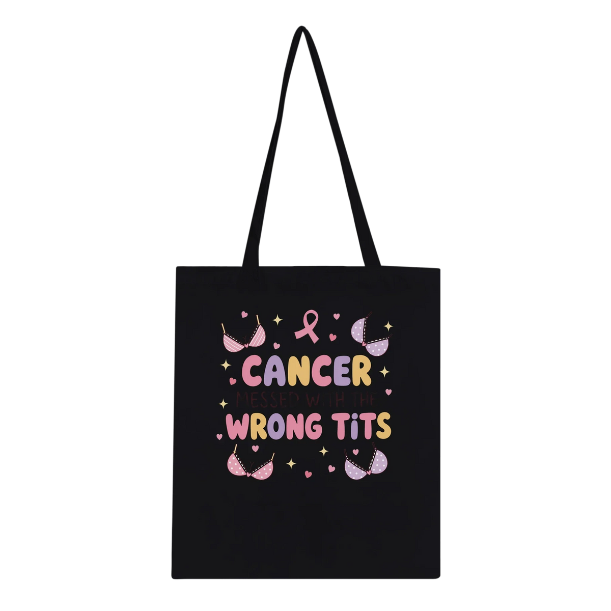 Cancer Messed With the Wrong Tits Tote Bag - Funny Breast Cancer Survivor Cotton Tote