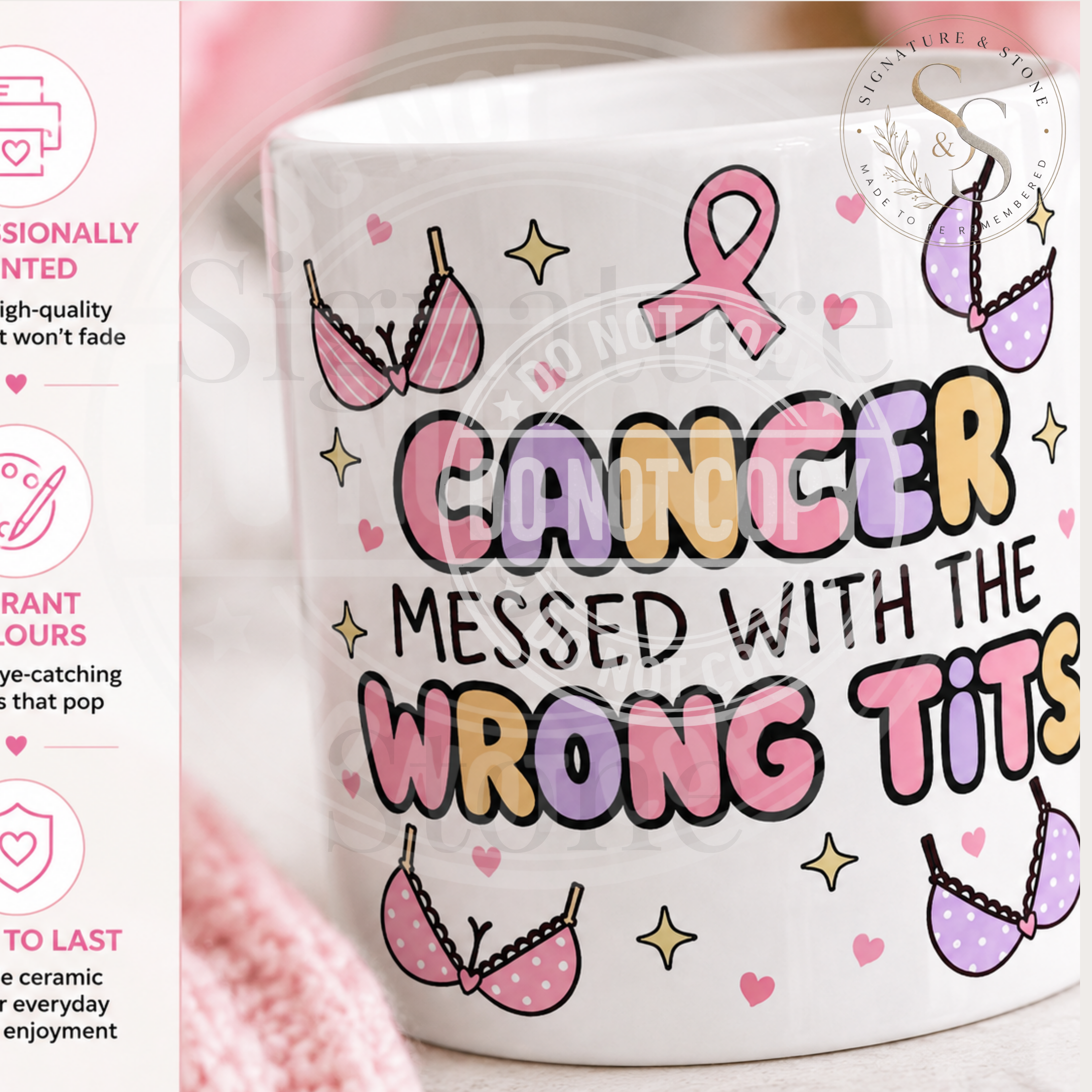 Cancer Messed With the Wrong Tits Mug | Funny Breast Cancer Survivor Coffee Mug