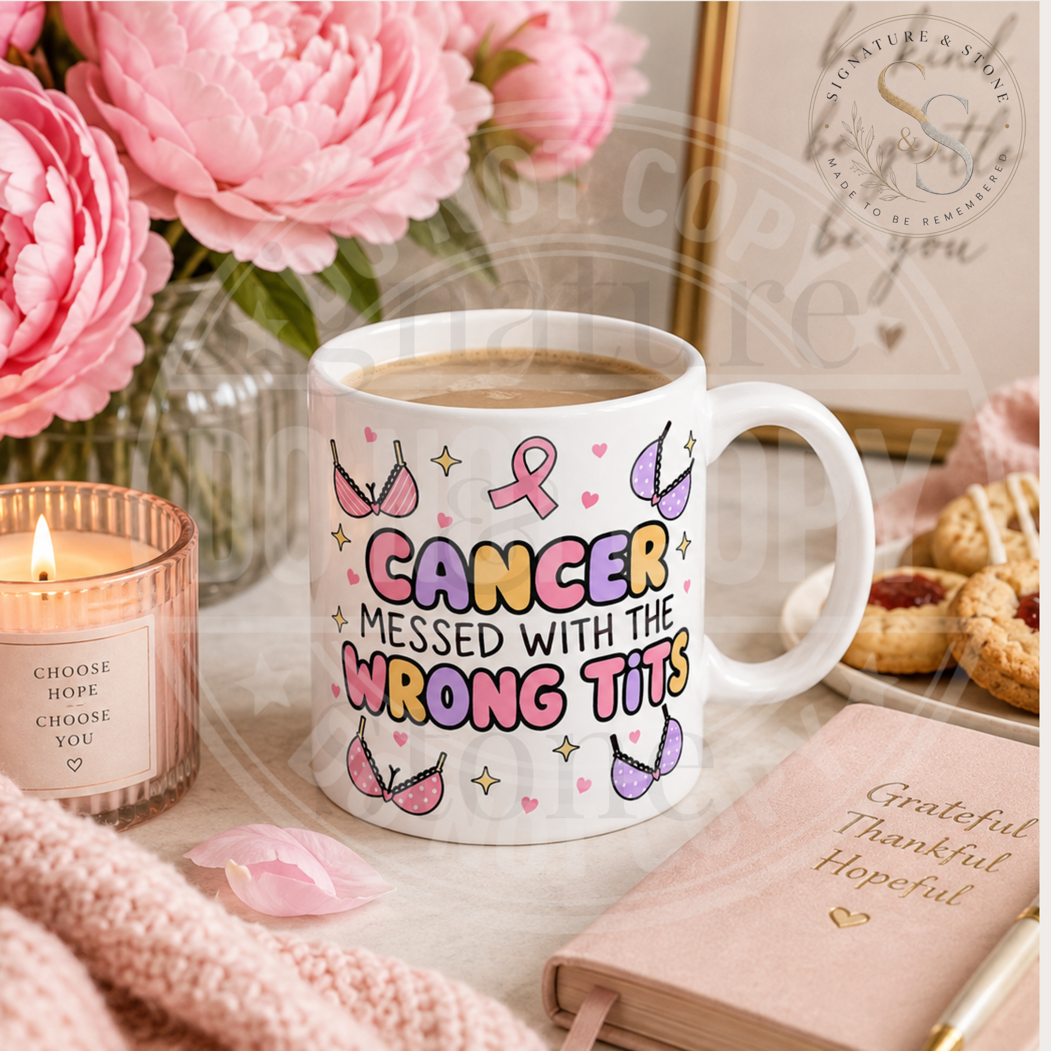 Cancer Messed With the Wrong Tits Mug | Funny Breast Cancer Survivor Coffee Mug