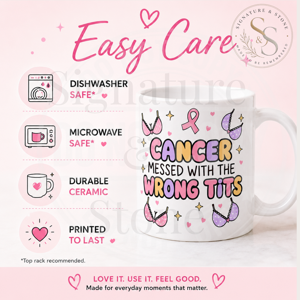 Cancer Messed With the Wrong Tits Mug | Funny Breast Cancer Survivor Coffee Mug