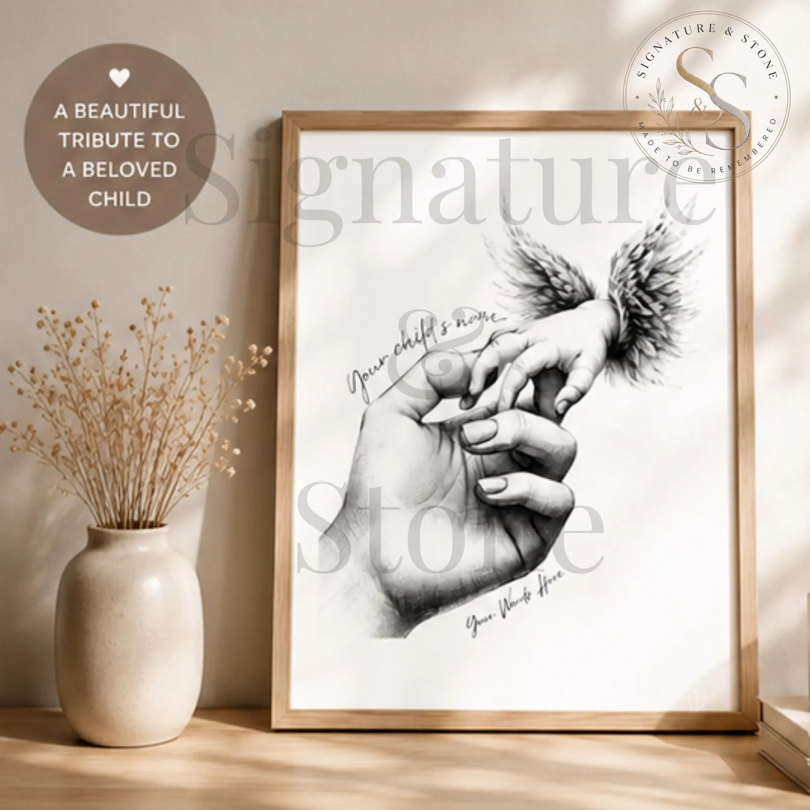 Impression personnalisée de deuil de bébé, art mural bébé ange, encadrée ou non encadrée A4 A3