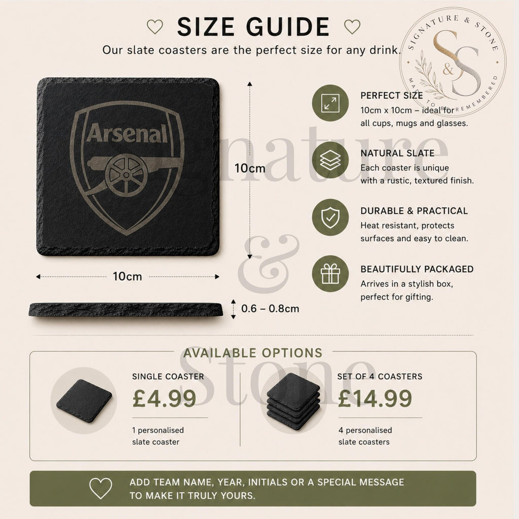 Custom Laser Engraved Slate Coaster – Football Personalised Slate Football Coasters, Custom Football Gift, Engraved Drinks Coasters