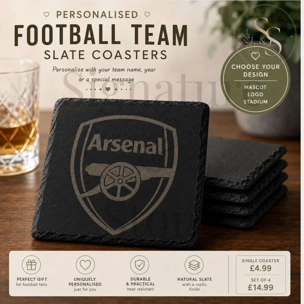 Custom Laser Engraved Slate Coaster – Football Personalised Slate Football Coasters, Custom Football Gift, Engraved Drinks Coasters