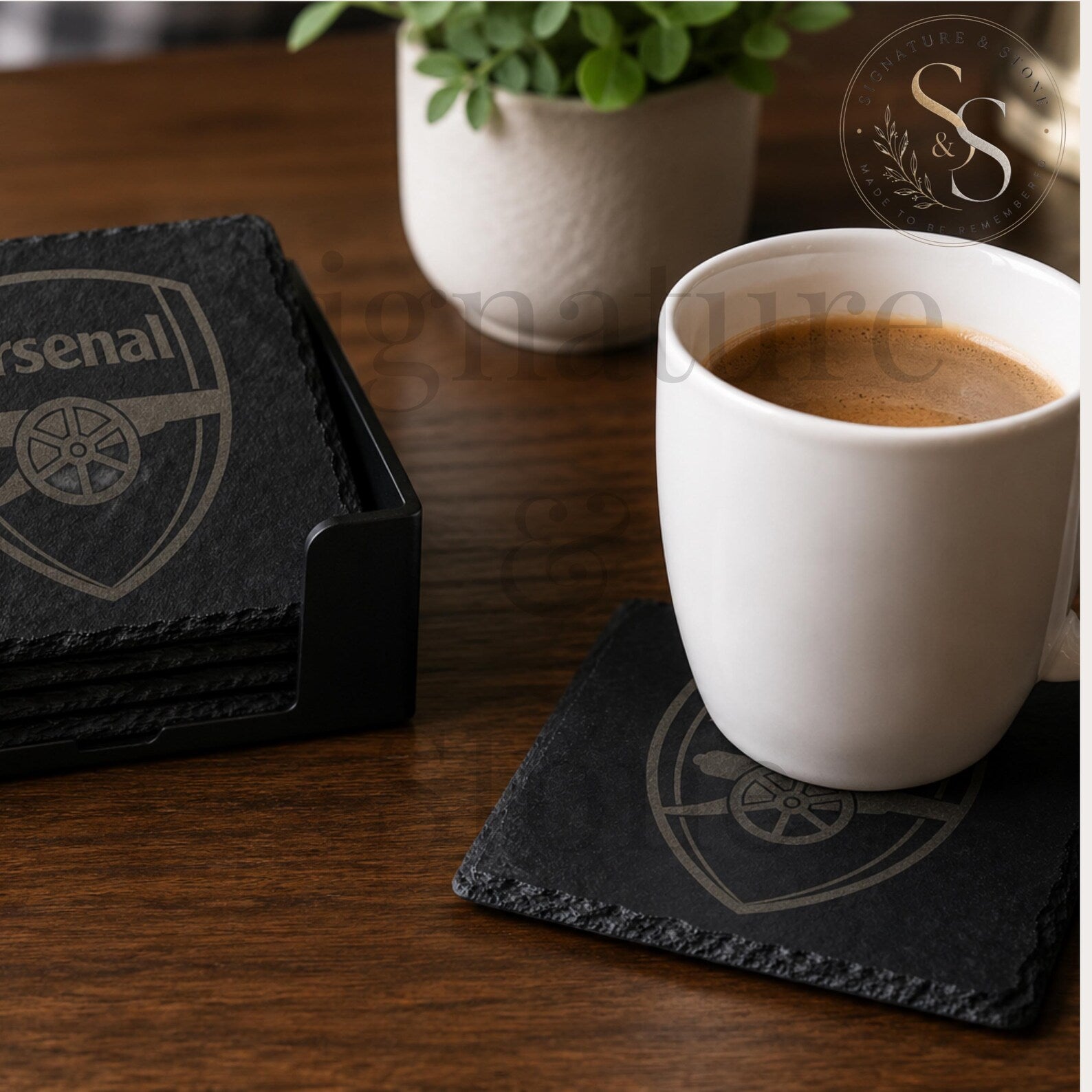 Custom Laser Engraved Slate Coaster – Football Personalised Slate Football Coasters, Custom Football Gift, Engraved Drinks Coasters