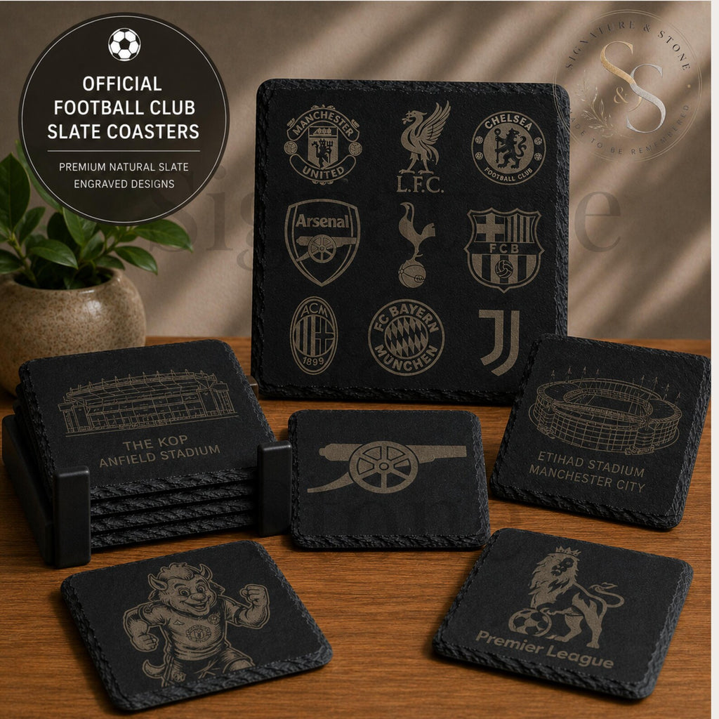 Custom Laser Engraved Slate Coaster – Football Personalised Slate Football Coasters, Custom Football Gift, Engraved Drinks Coasters
