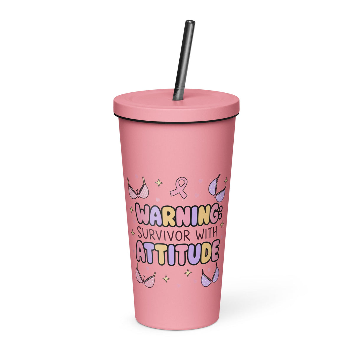 Warning Survivor With Attitude Breast Cancer 20oz Skinny Tumbler