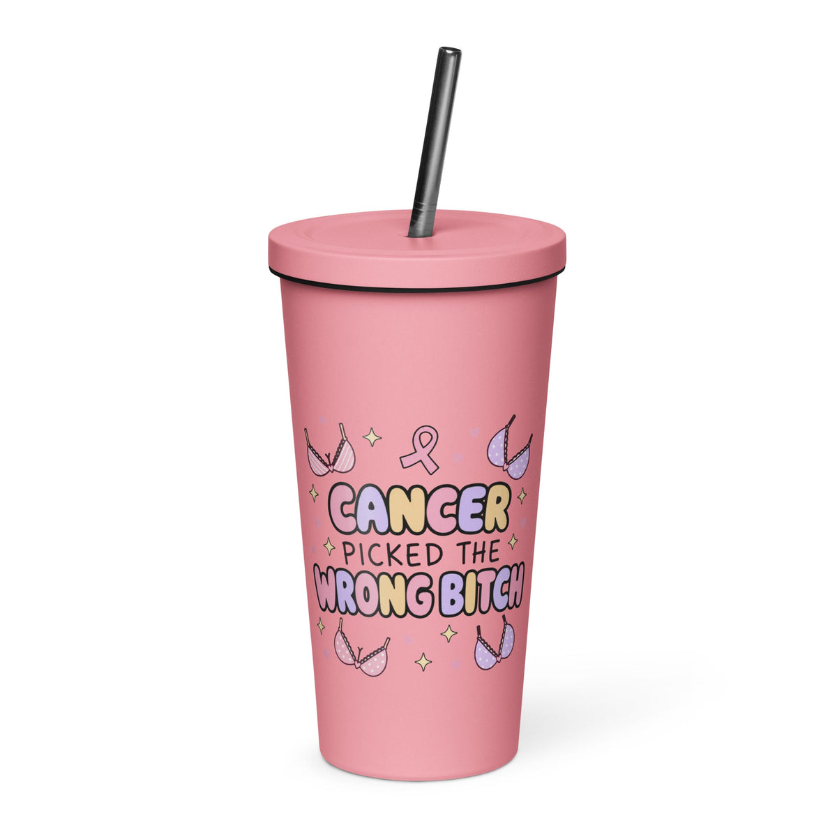Cancer Picked the Wrong Bitch Breast Cancer 20oz Skinny Tumbler