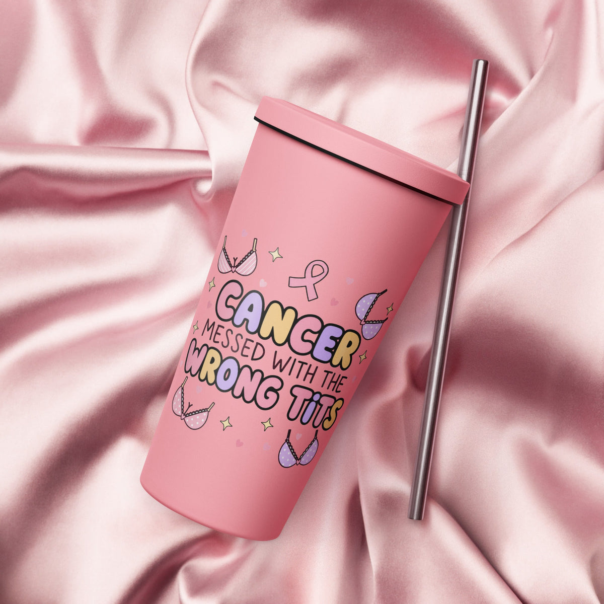 Cancer Messed With the Wrong Tits Breast Cancer 20oz Skinny Tumbler