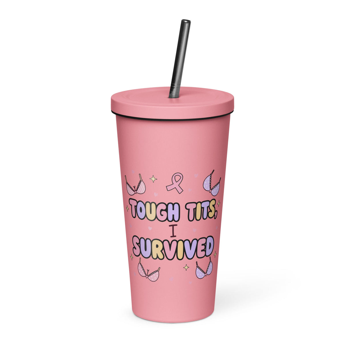 Tough Tits I Survived Breast Cancer 20oz Skinny Tumbler