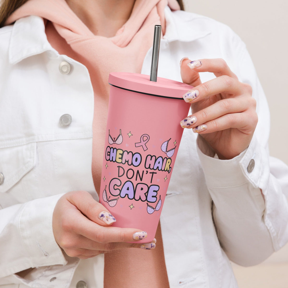 Chemo Hair Don't Care Breast Cancer 20oz Skinny Tumbler