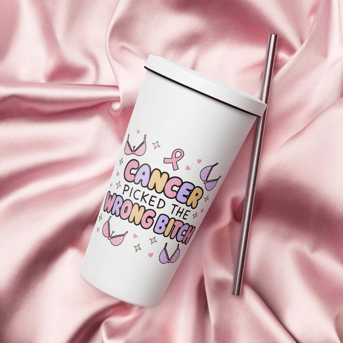 Cancer Picked the Wrong Bitch Breast Cancer 20oz Skinny Tumbler