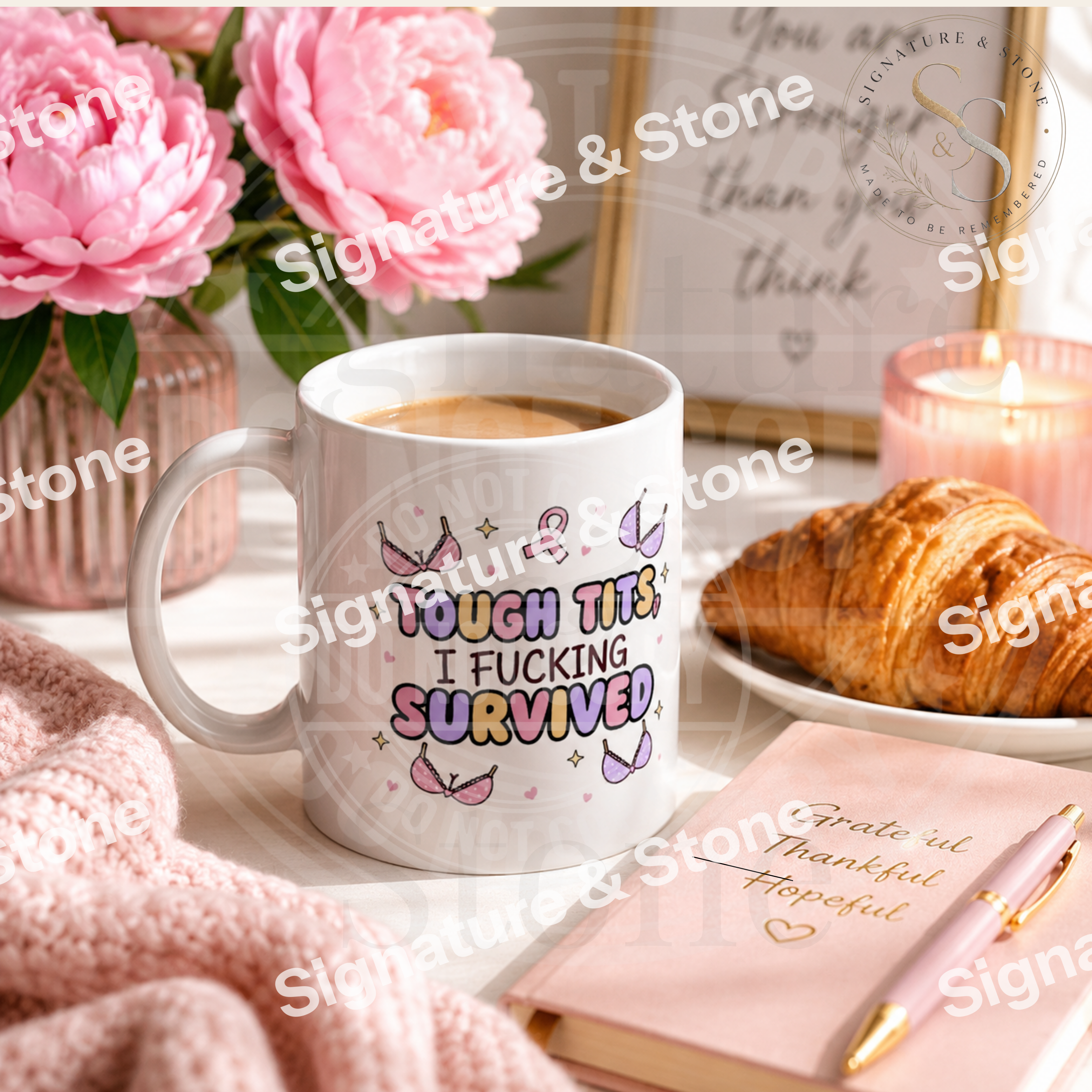 Tough Tits I F*cking Survived Mug - Funny Breast Cancer Survivor Coffee Mug