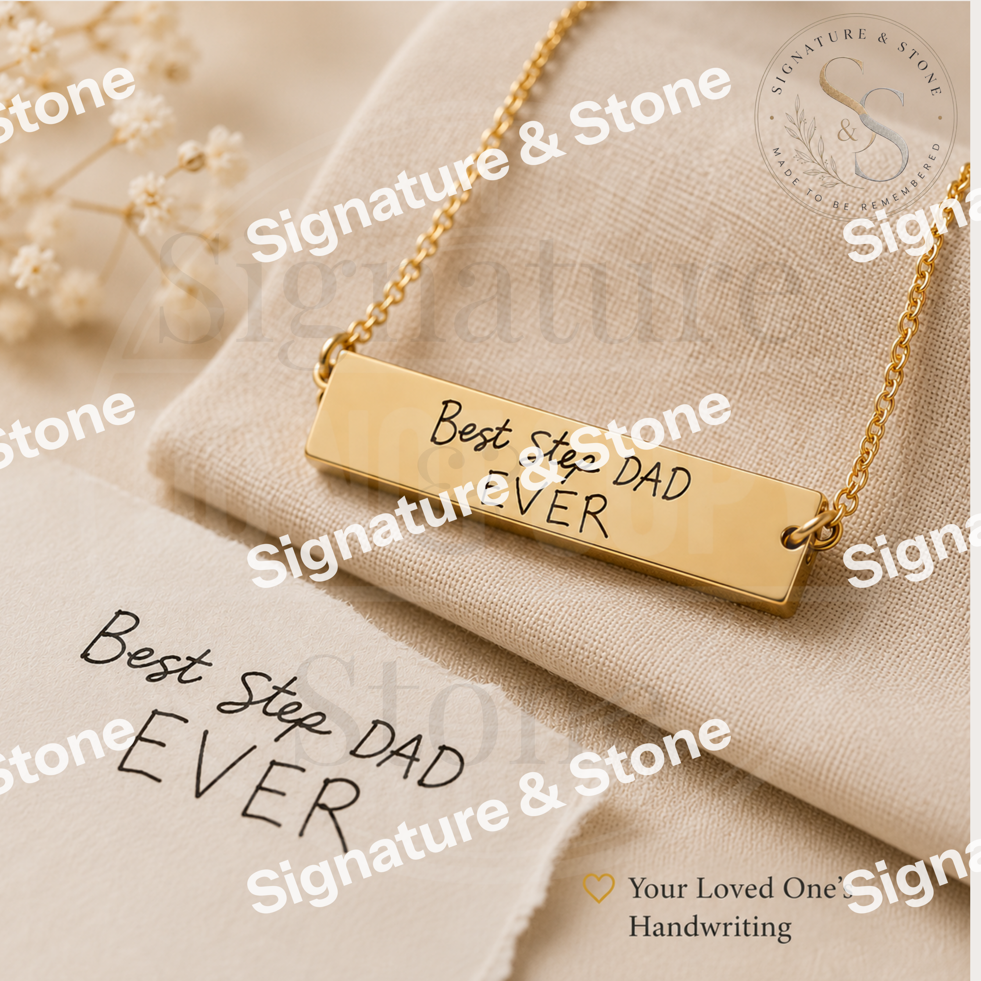 Custom Handwriting Necklace, Personalised Engraved Bar Necklace, Keepsake Gift