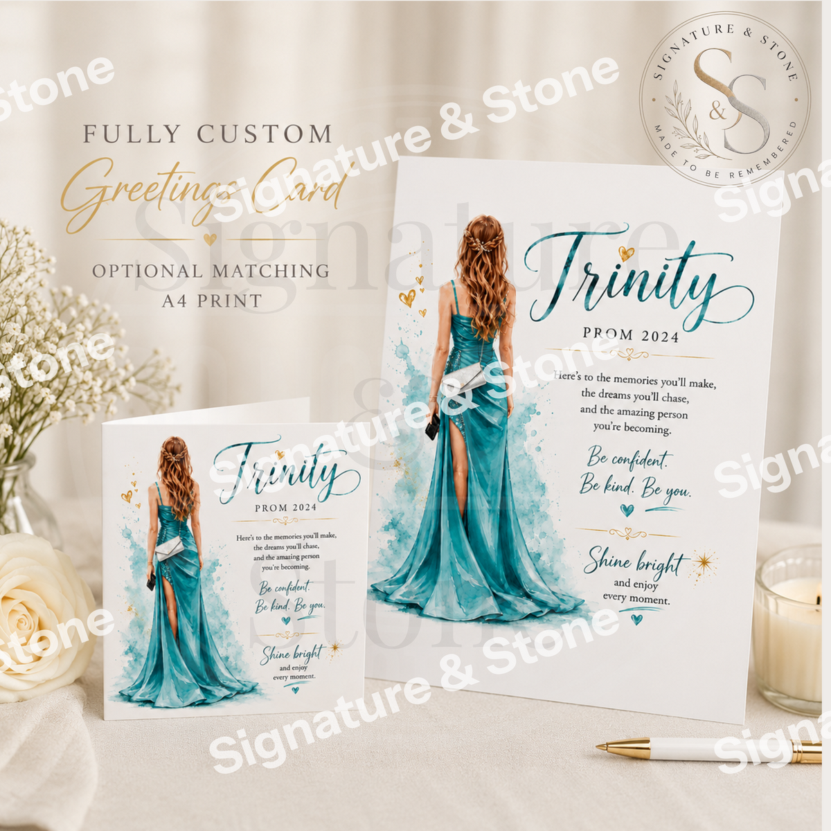 Custom Greetings Card, Personalised Keepsake Card with Optional Matching Print