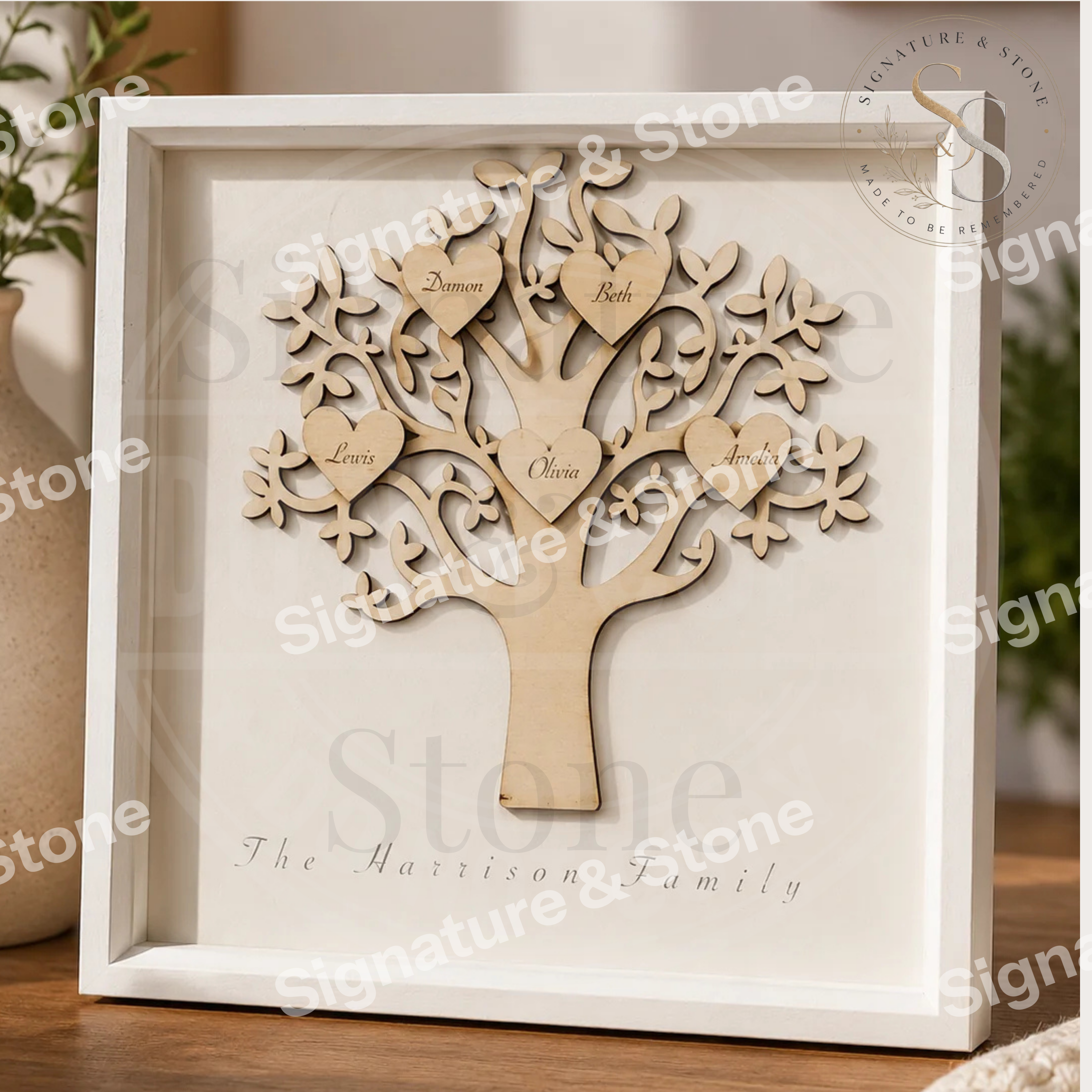 Personalised Wooden Family Tree Frame, Custom Family Tree Gift, Engraved Family Keepsake