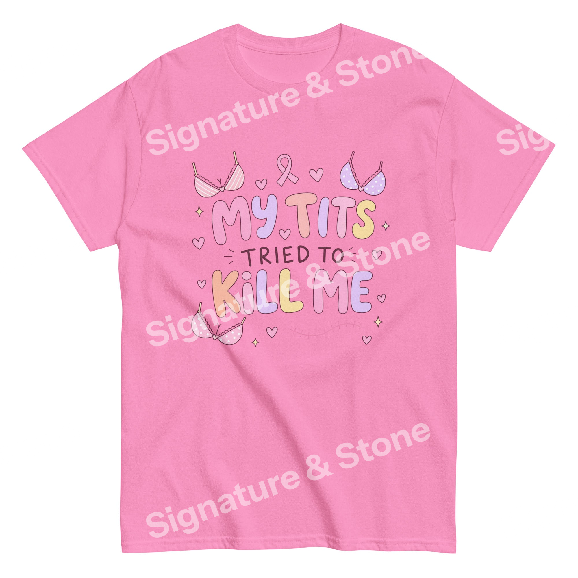 Watermarked - My Tits Tried to Kill Me Breast Cancer Awareness Funny Survivor T Shirt
