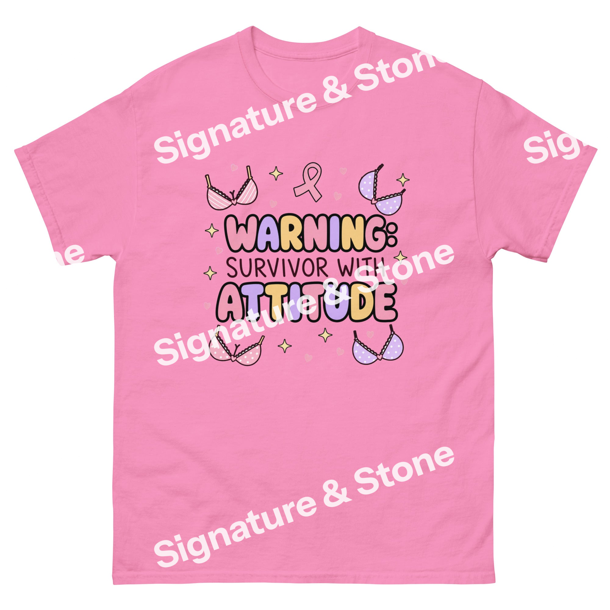Warning Survivor With Attitude Funny Breast Cancer Survivor T Shirt