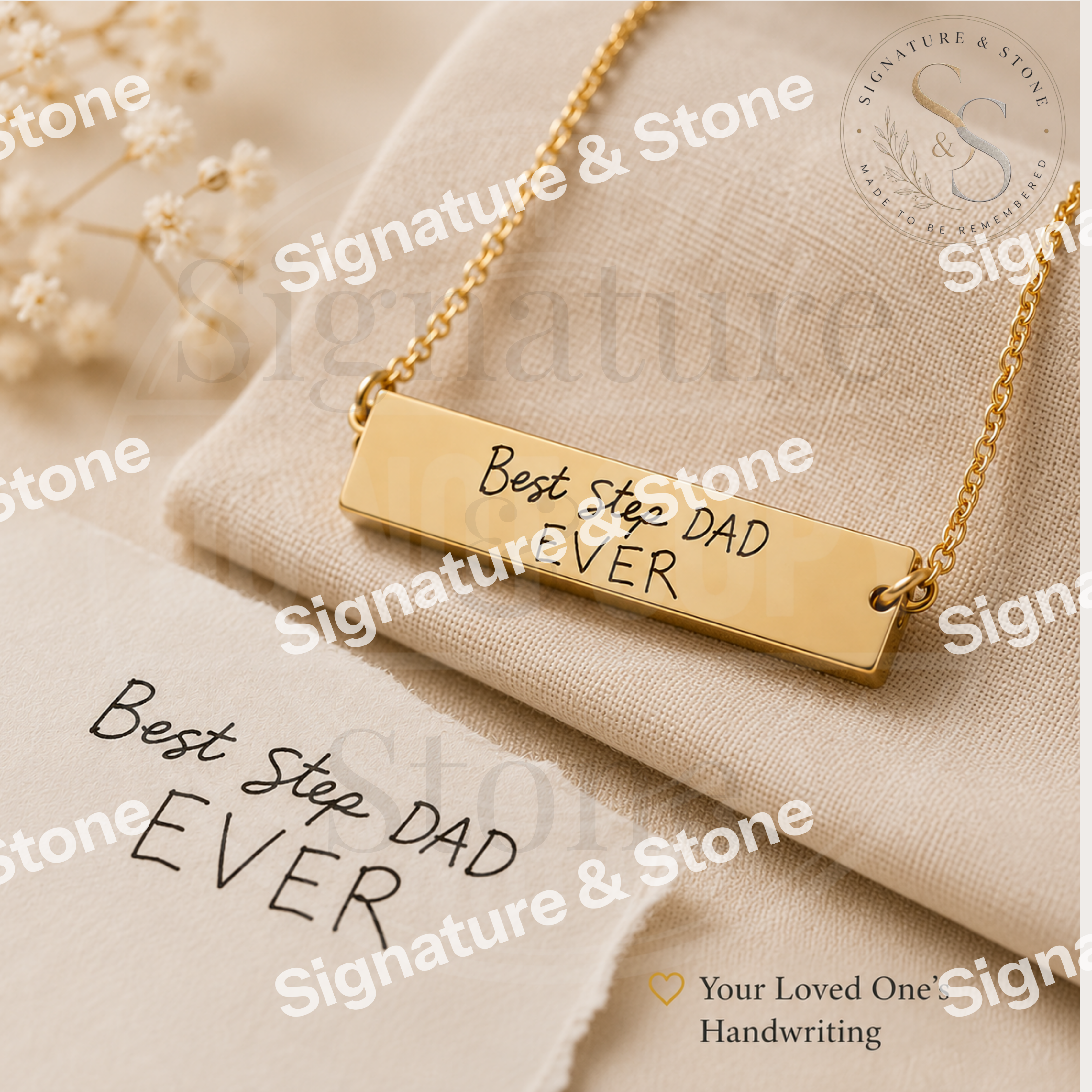Custom Handwriting Necklace, Personalised Engraved Bar Necklace, Keepsake Gift