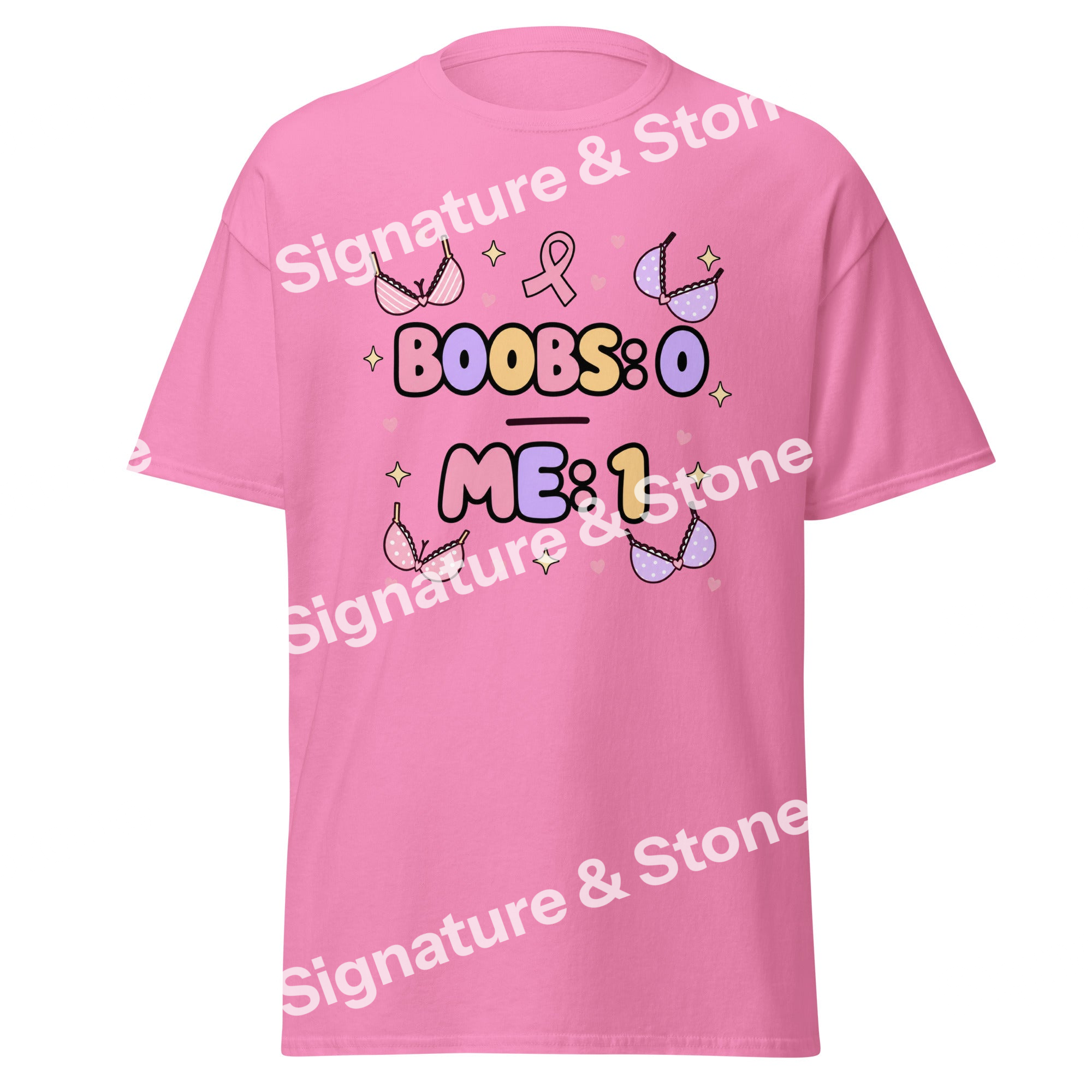 Boobs 0 Me 1 Funny Breast Cancer Survivor T Shirt Pink Ribbon Victory Gift