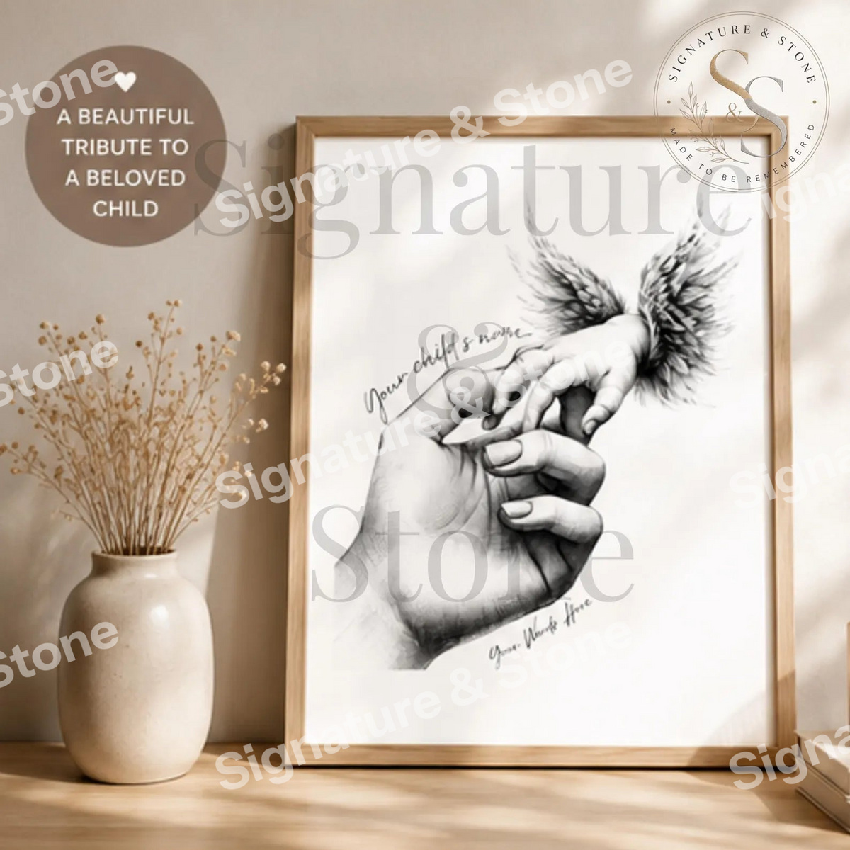 Personalised Baby Loss Memorial Print, Angel Baby Wall Art, Framed or Unframed A4 A3