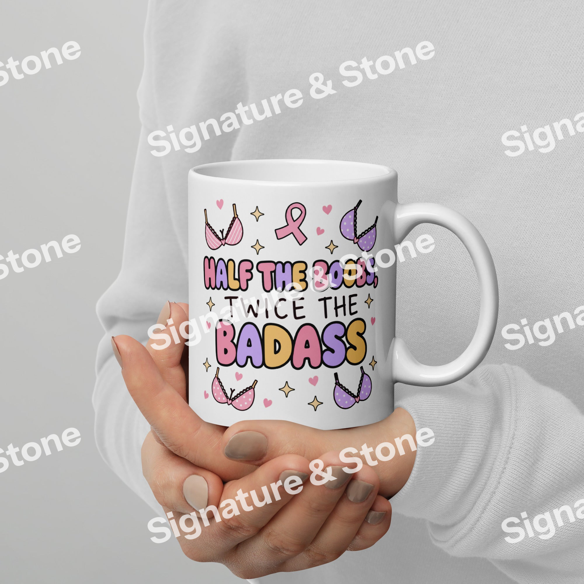 Half the Boobs Twice the Badass Funny Breast Cancer Survivor Coffee Mug
