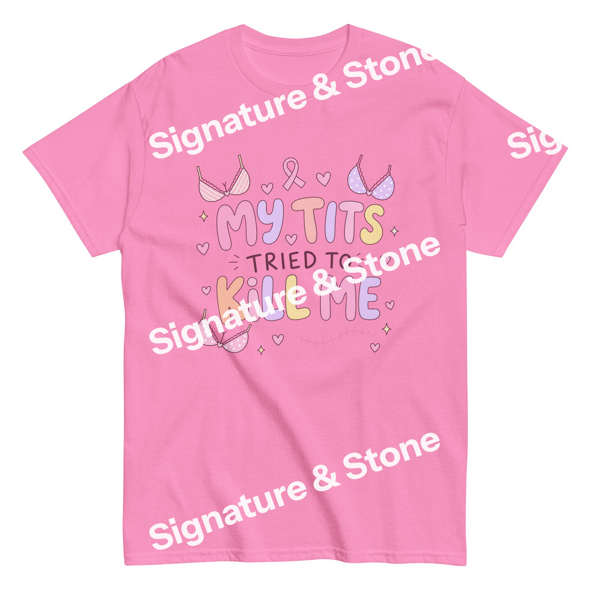 Watermarked - My Tits Tried to Kill Me Breast Cancer Awareness Funny Survivor T Shirt