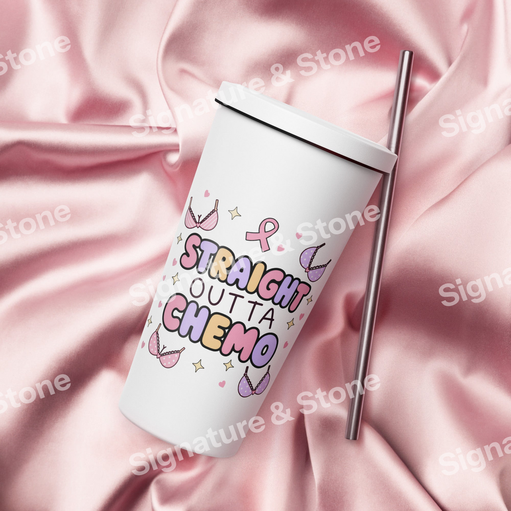 Watermarked - Straight Outta Chemo Breast Cancer 20oz Skinny Tumbler