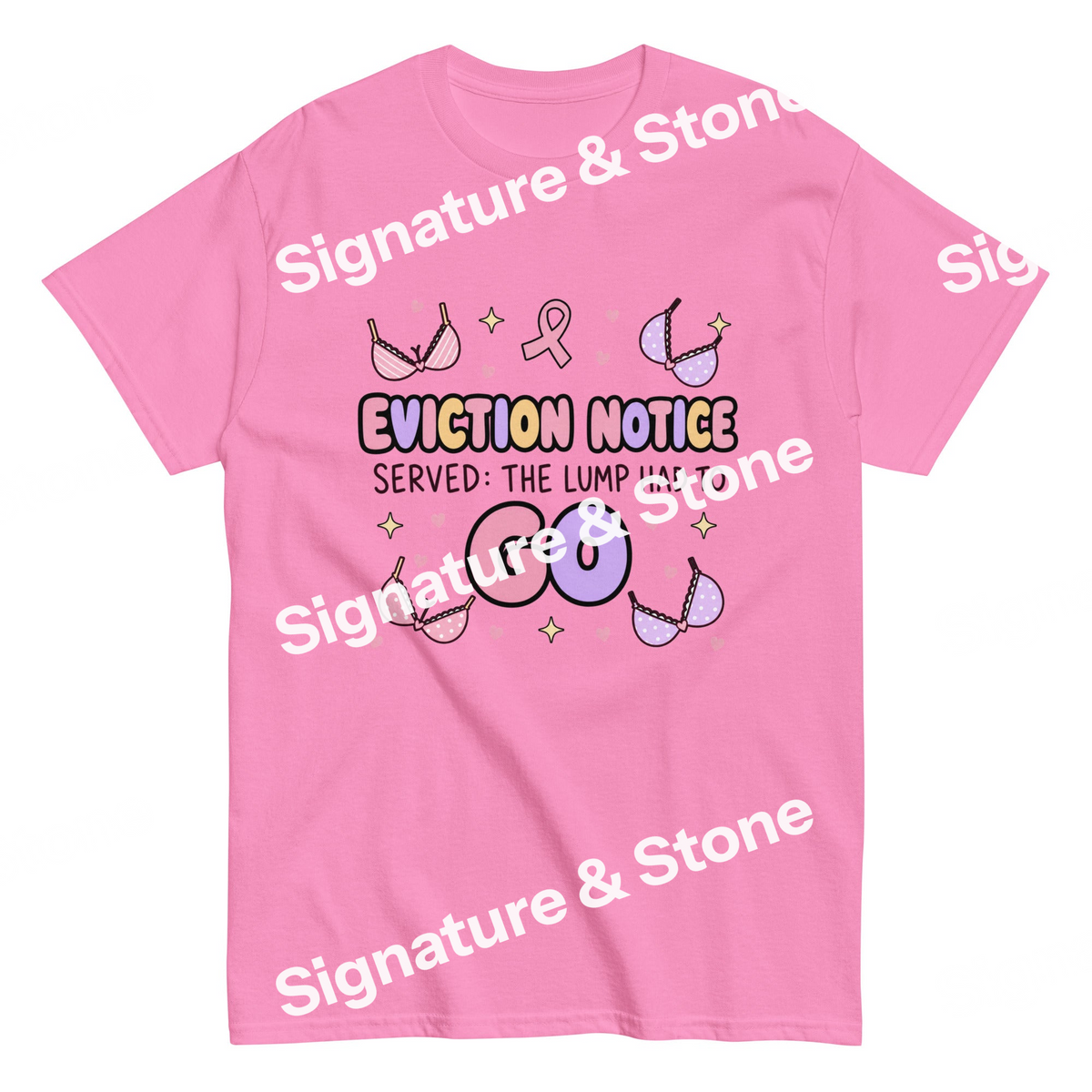 Watermarked - Eviction Notice The Lump Had to Go Funny Breast Cancer Survivor T Shirt