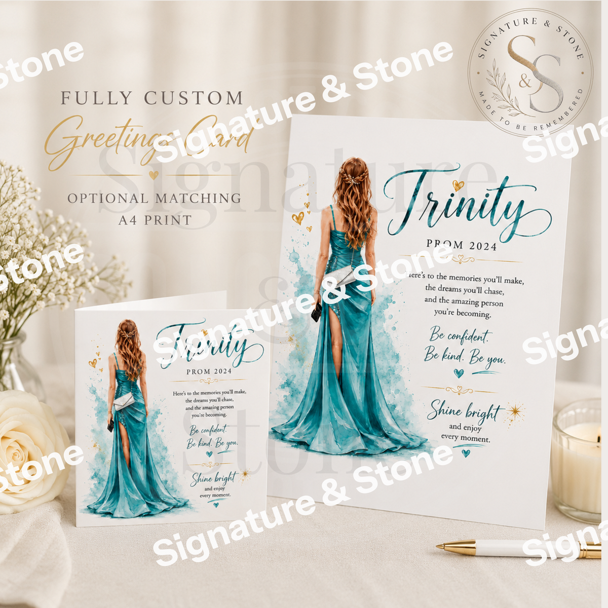 Watermarked - Custom Greetings Card, Personalised Keepsake Card with Optional Matching Print