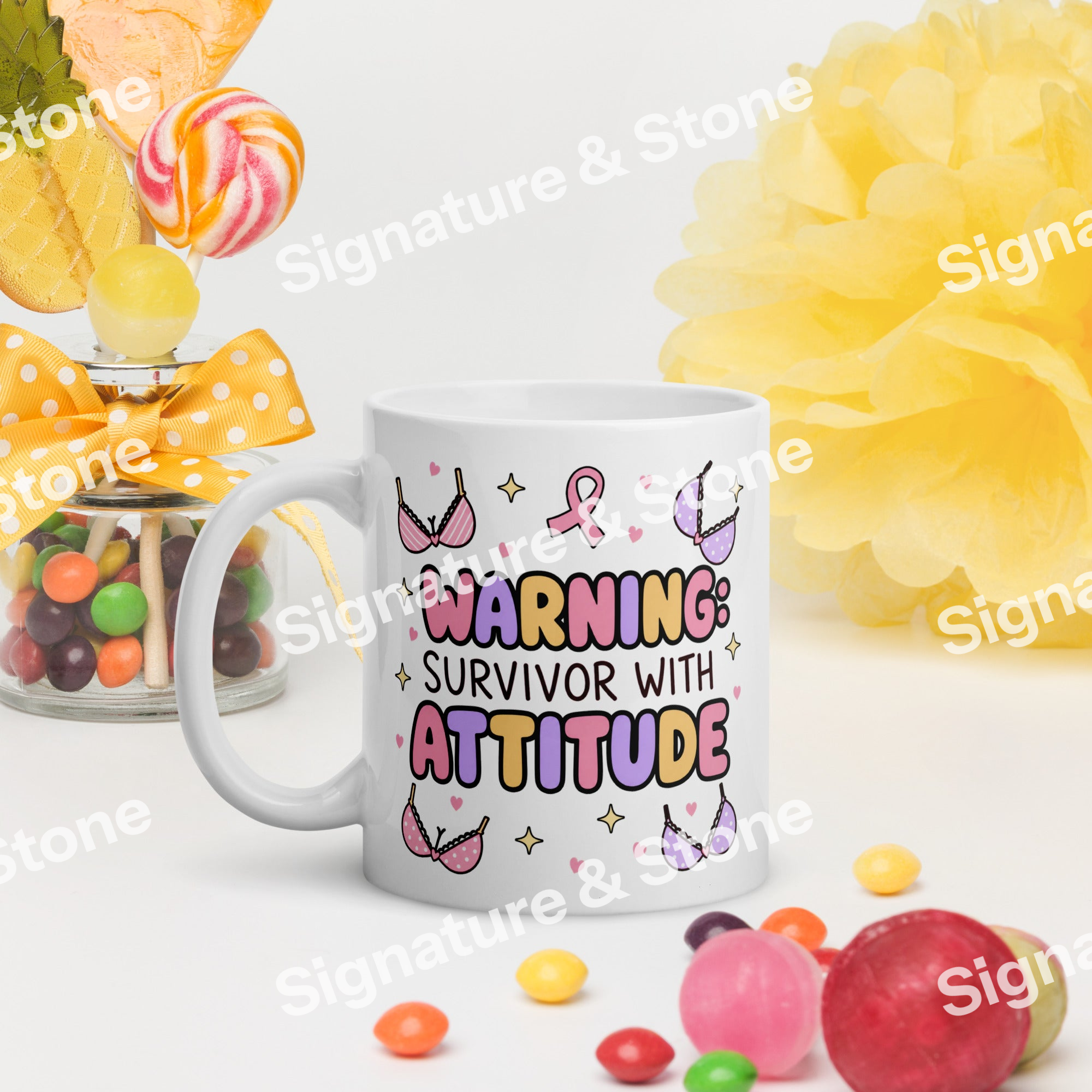 Warning Survivor With Attitude Breast Cancer Awareness Coffee Mug
