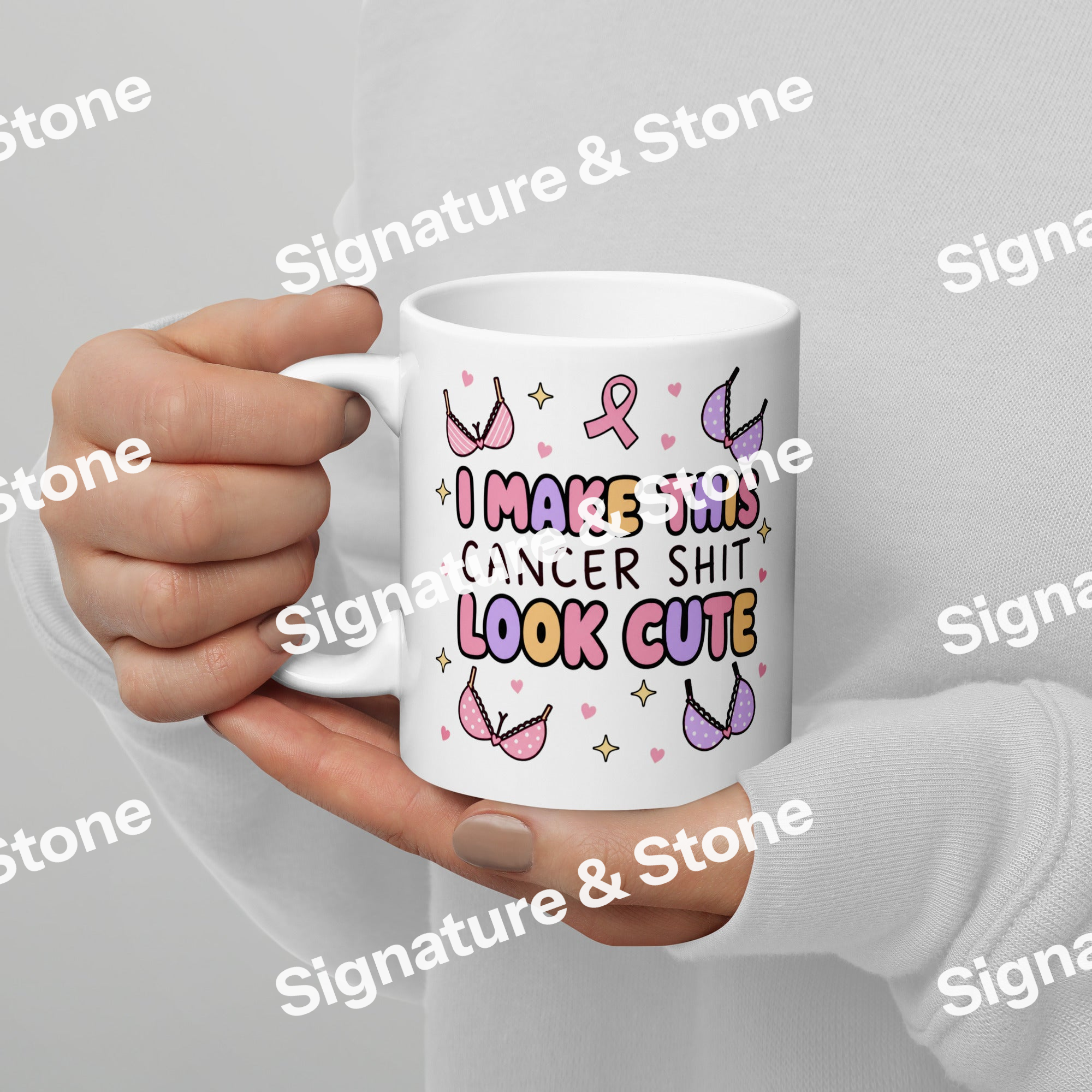 Watermarked - I Make This Cancer Sh*t Look Cute Breast Cancer Survivor Coffee Mug