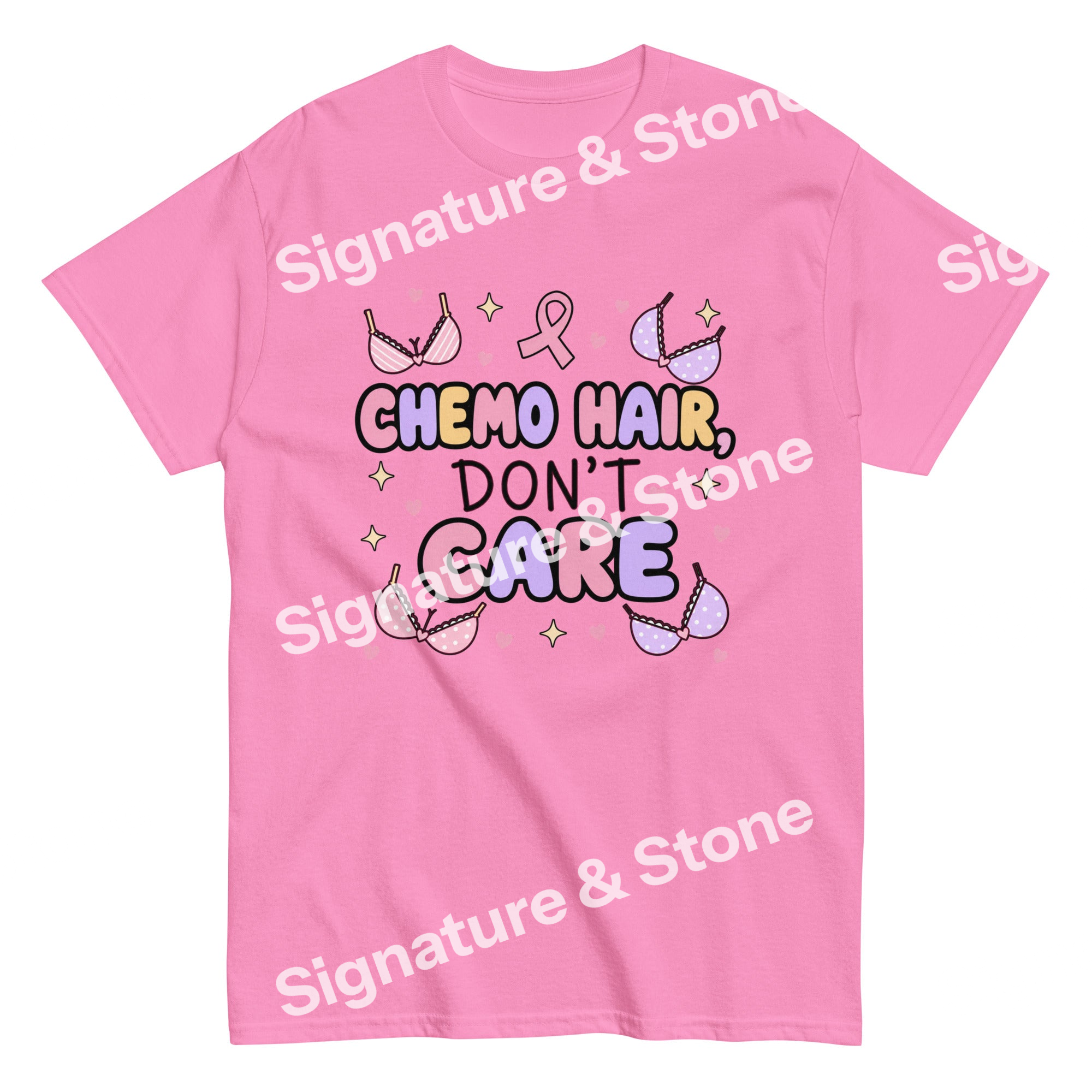 Chemo Hair Don't Care Funny Breast Cancer Survivor T Shirt Pink Ribbon Gift