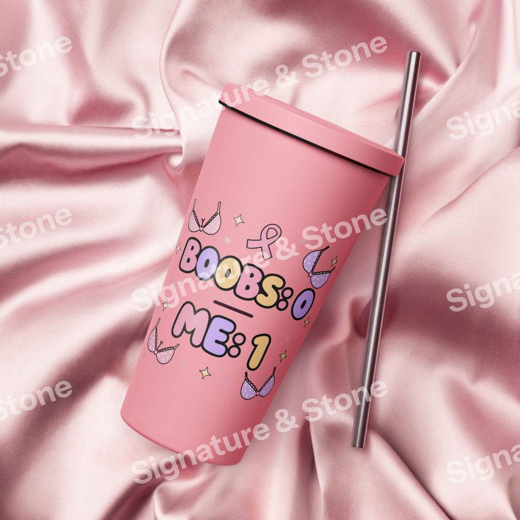 Watermarked - Boobs 0 Me 1 Breast Cancer Survivor 20oz Skinny Tumbler