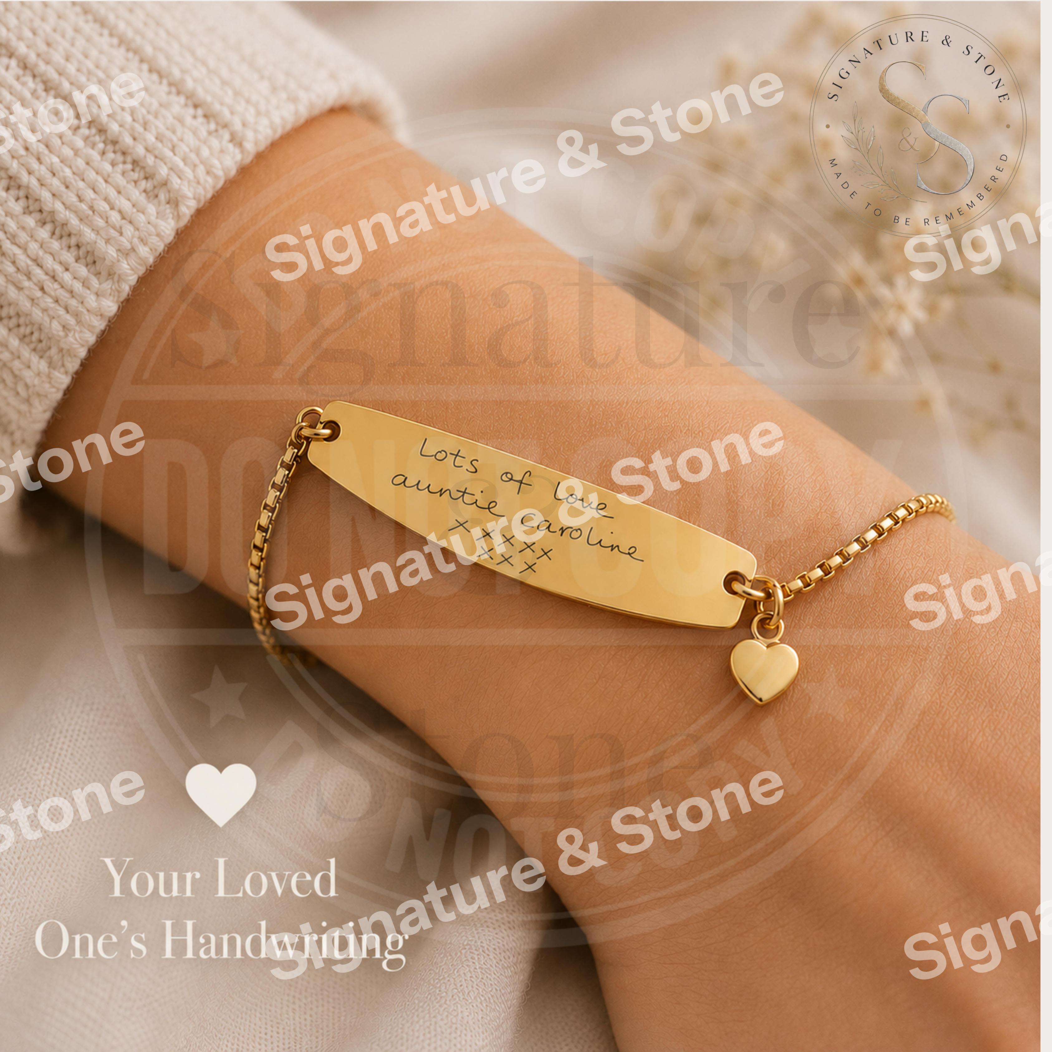 Custom Handwriting Bar Bracelet, Personalised Engraved Jewellery Gift
