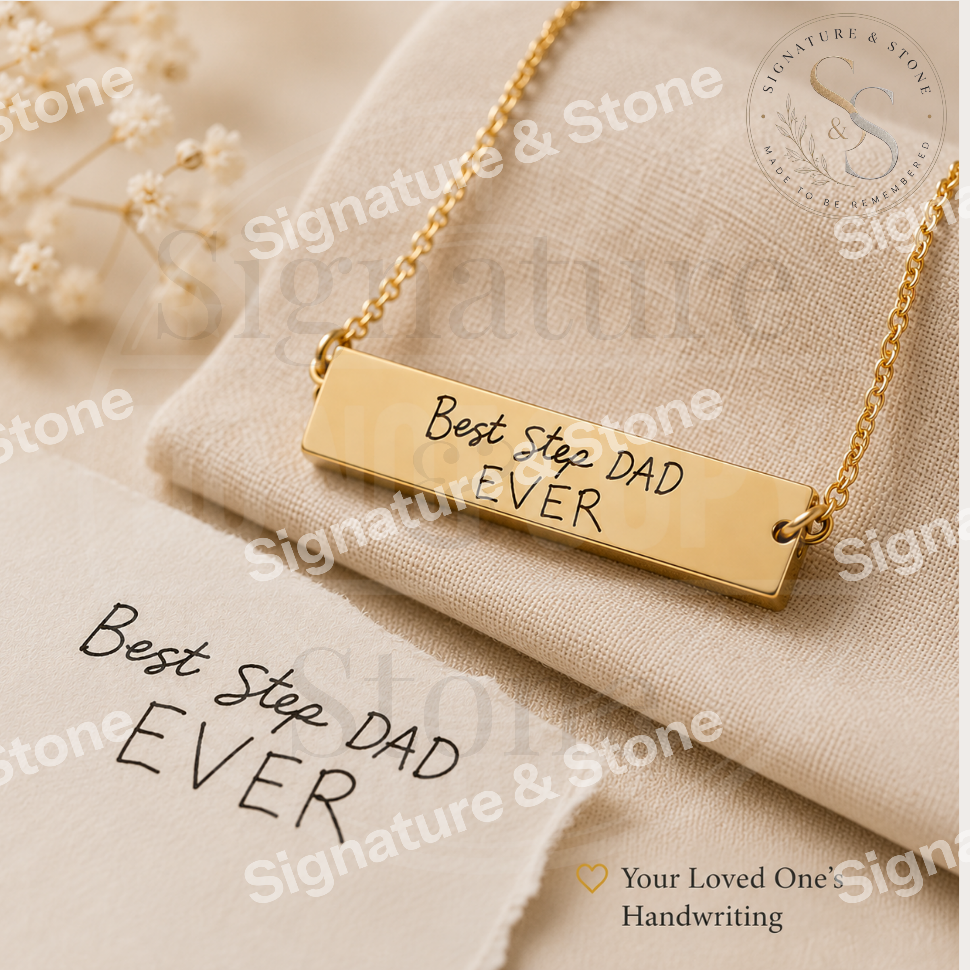 Custom Handwriting Necklace, Personalised Engraved Bar Necklace, Keepsake Gift