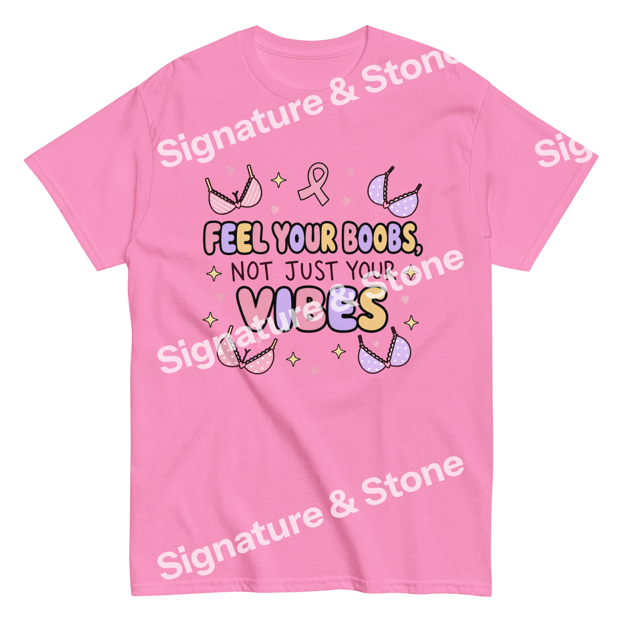 Feel Your Boobs Not Just Your Vibes Funny Breast Cancer Awareness T Shirt