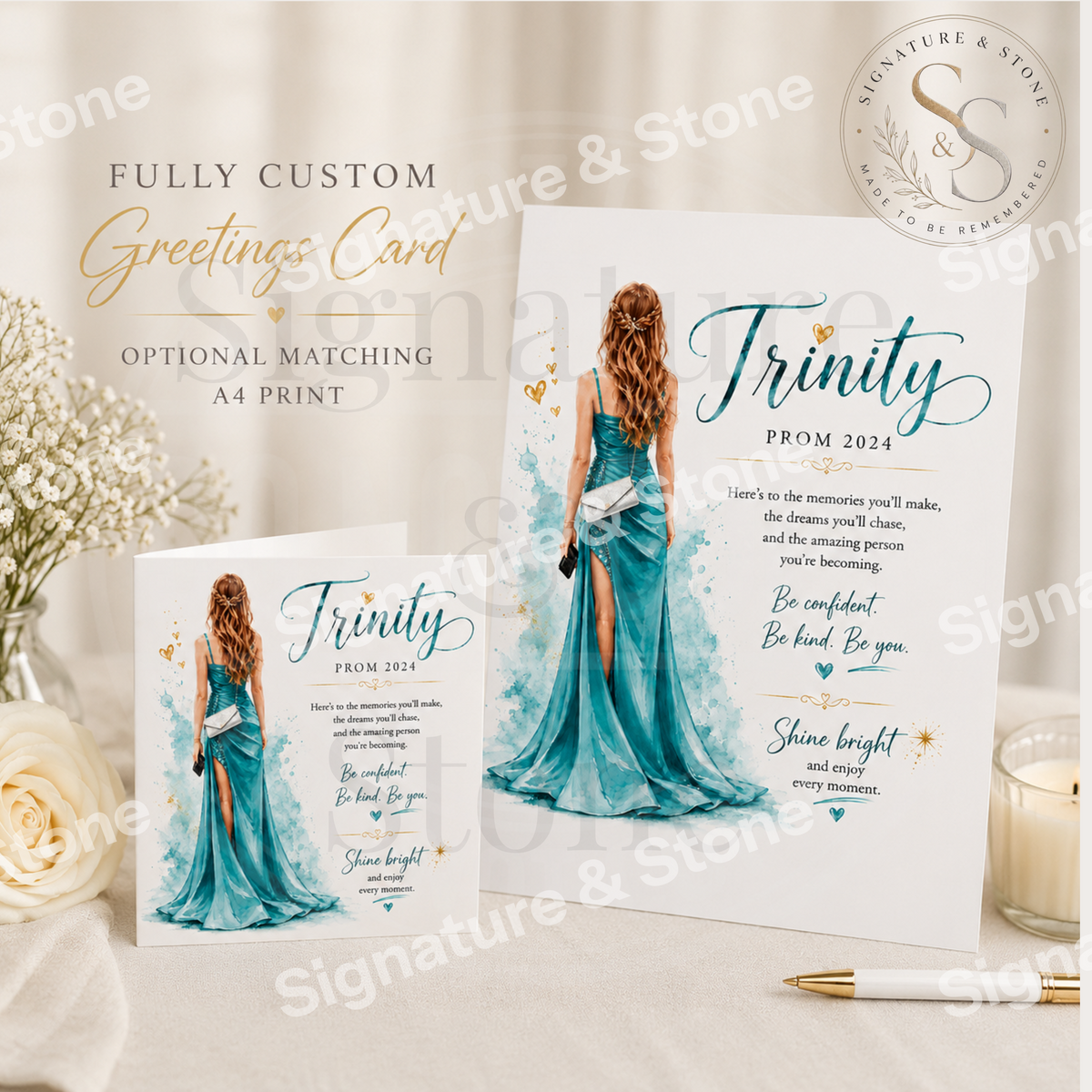 Custom Greetings Card, Personalised Keepsake Card with Optional Matching Print
