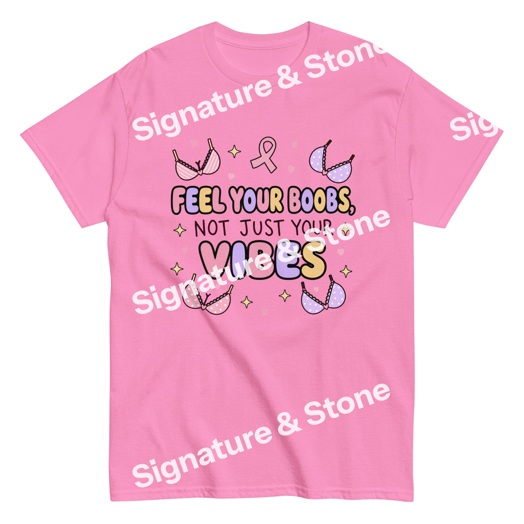 Feel Your Boobs Not Just Your Vibes Funny Breast Cancer Awareness T Shirt