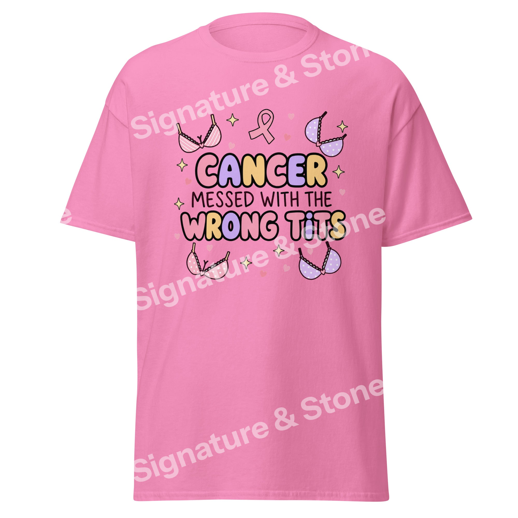 Watermarked - Cancer Messed With the Wrong Tits Funny Breast Cancer Survivor T Shirt