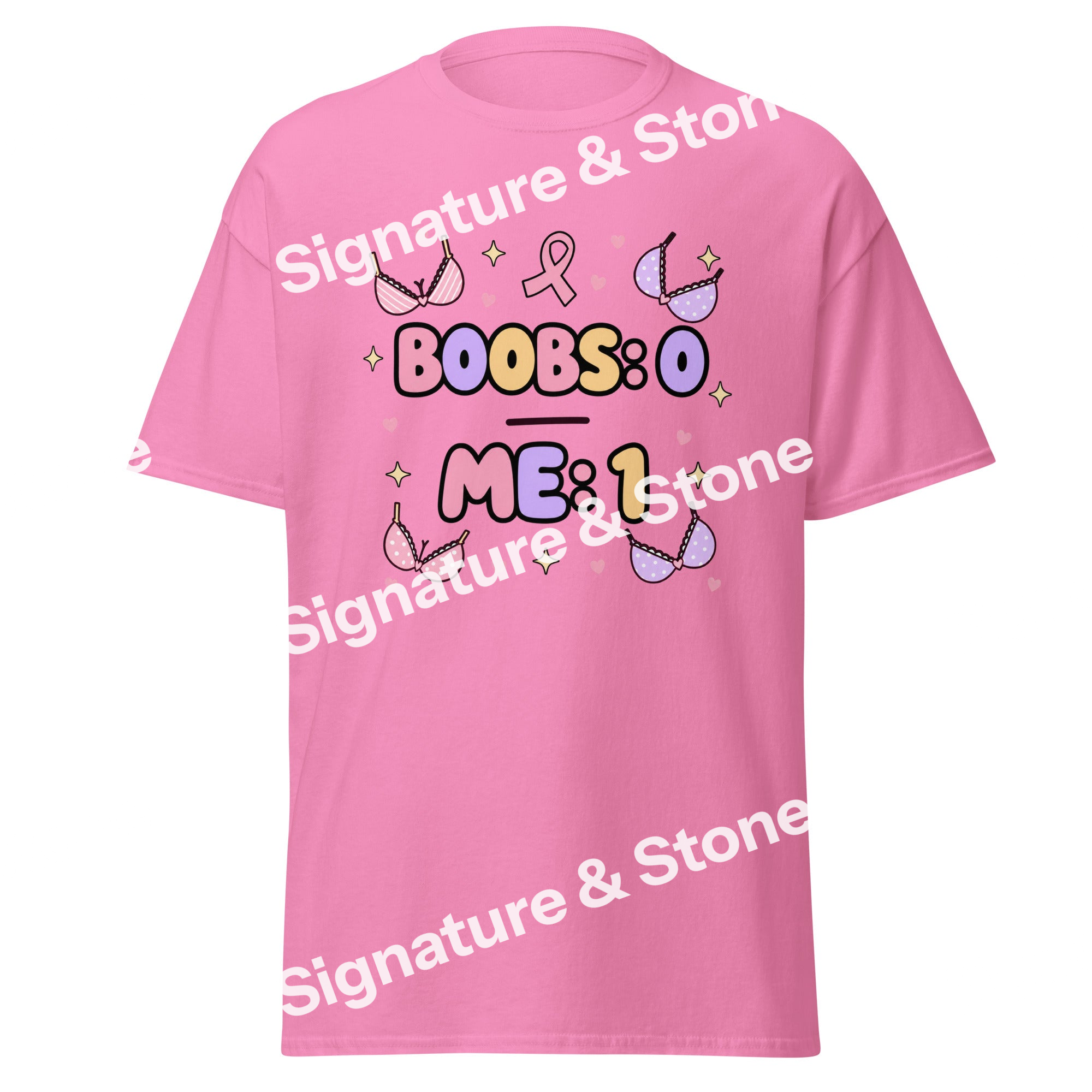 Boobs 0 Me 1 Funny Breast Cancer Survivor T Shirt Pink Ribbon Victory Gift