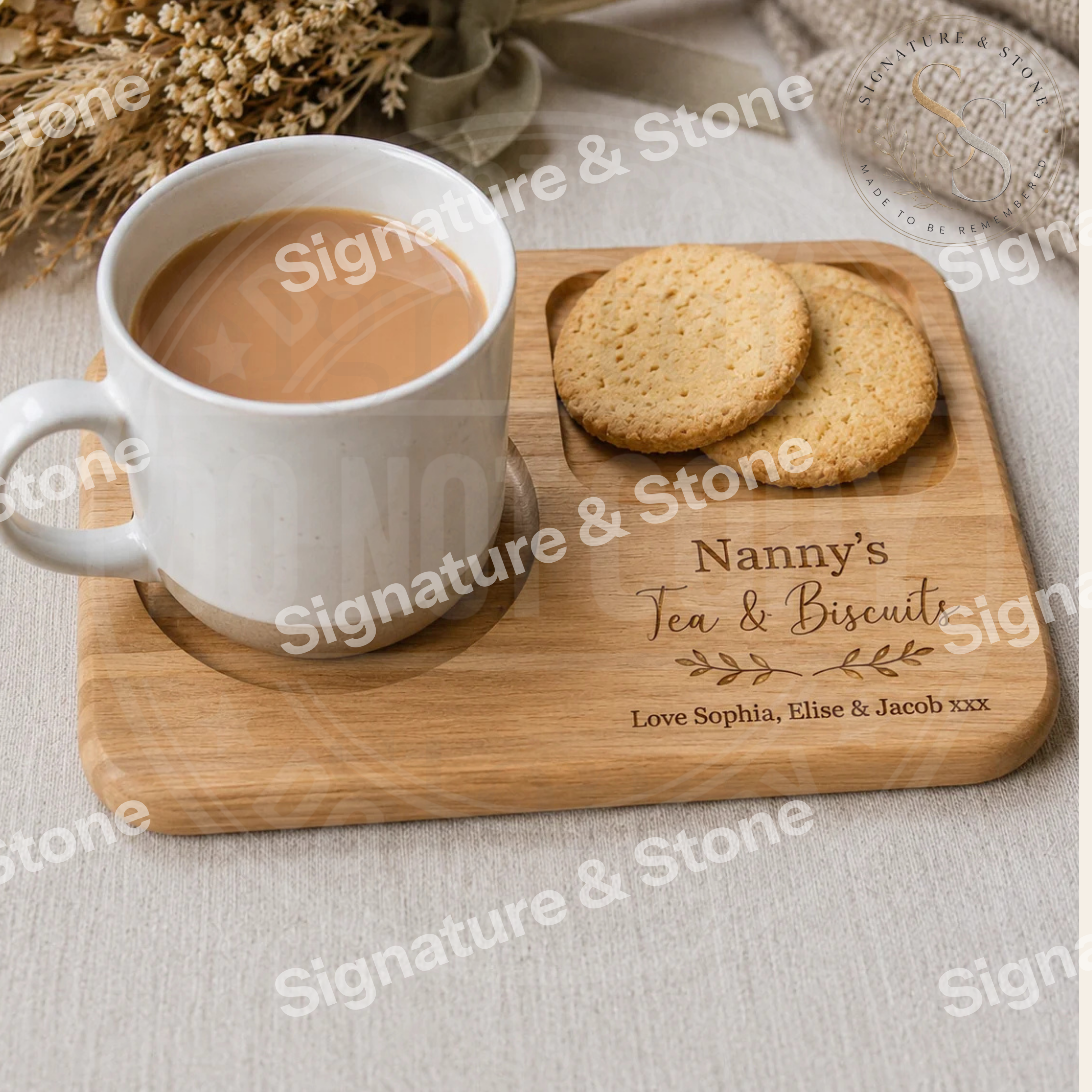Personalised Tea & Biscuit Board, Engraved Wooden Tea Tray, Custom Tea Board Gift for Nanny, Grandma, Mum