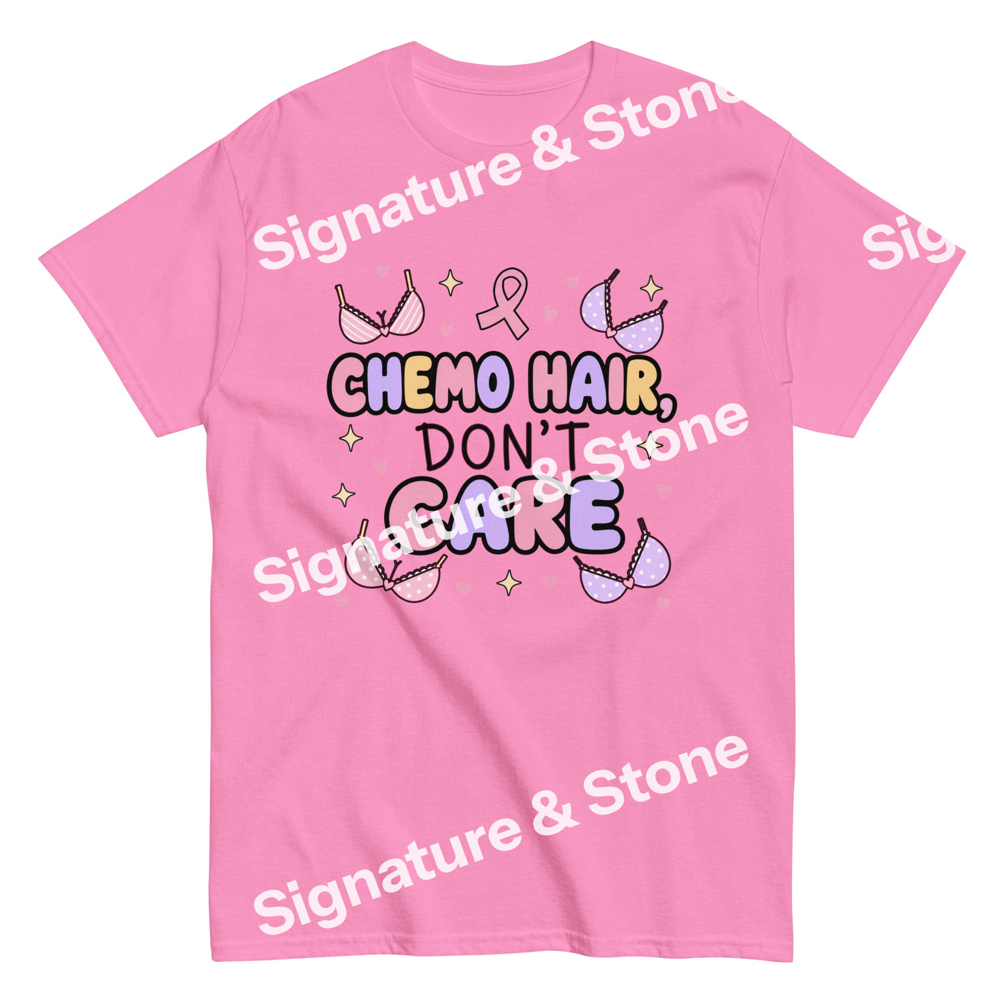 Chemo Hair Don't Care Funny Breast Cancer Survivor T Shirt Pink Ribbon Gift