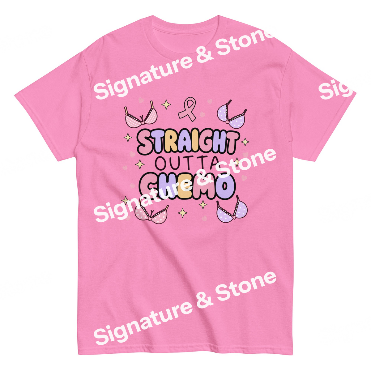 Watermarked - Straight Outta Chemo Funny Breast Cancer Survivor T Shirt