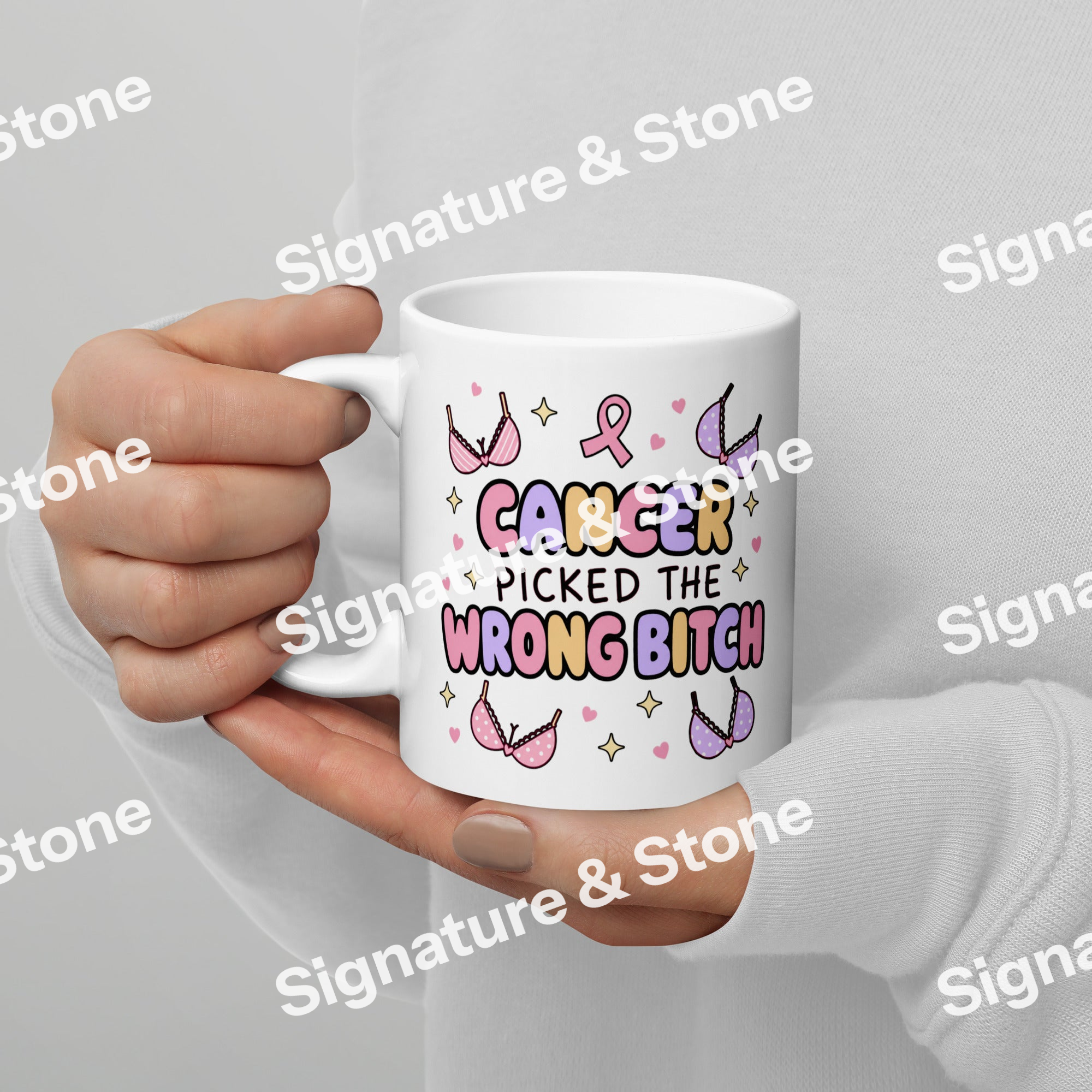 Cancer Picked the Wrong Bitch Funny Breast Cancer Survivor Coffee Mug