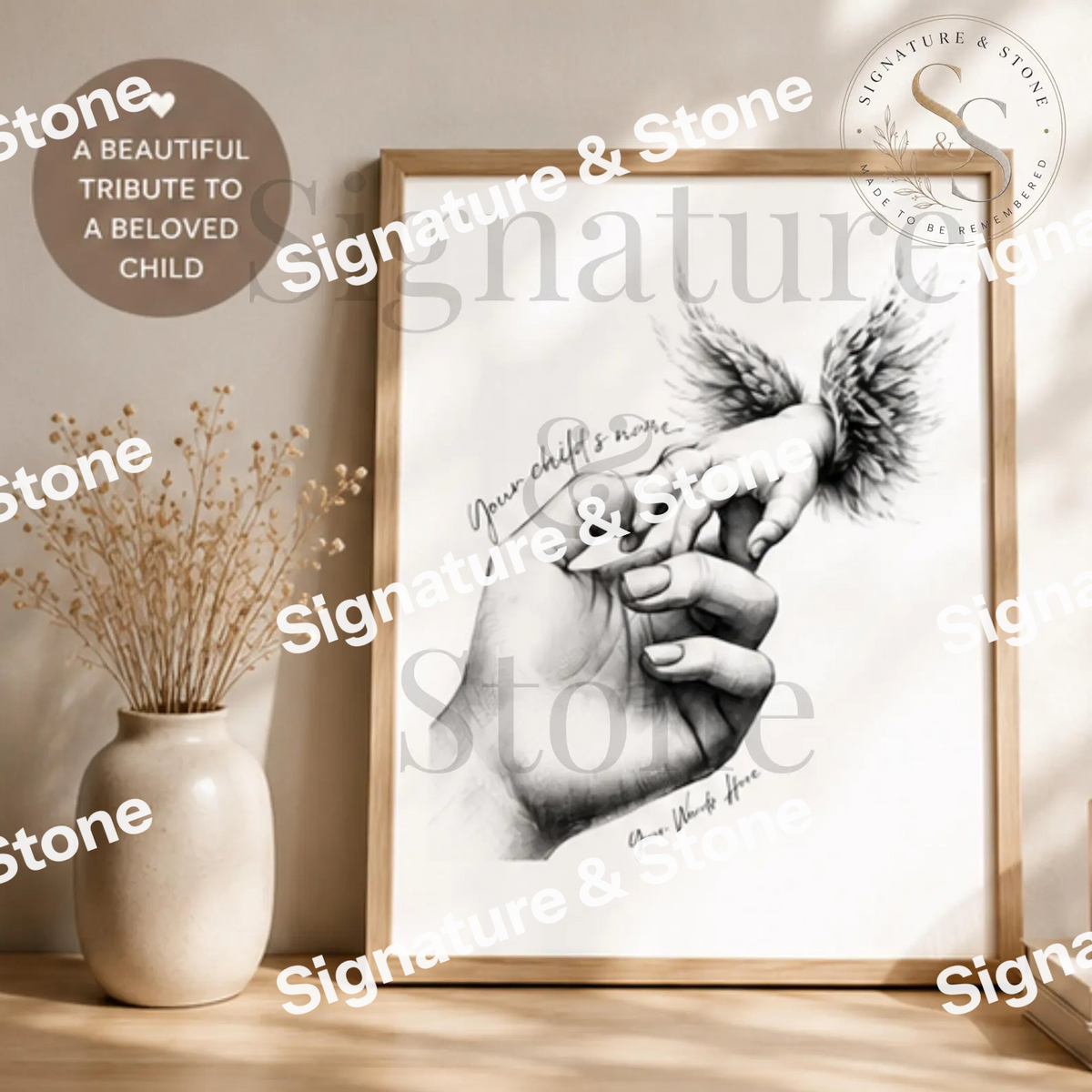 Watermarked - Personalised Baby Loss Memorial Print, Angel Baby Wall Art, Framed or Unframed A4 A3