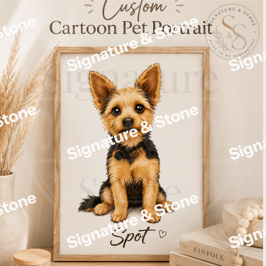 Watermarked - Custom Pet Portrait, Personalised Dog or Cat Print, Cartoon Pet Wall Art