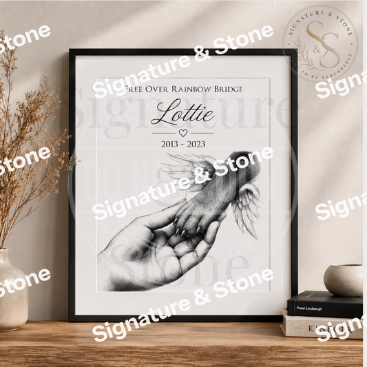 Watermarked - Personalised Pet Memorial Angel Paw Print | Dog & Cat Loss Gift | Digital, Printed or Framed Artwork